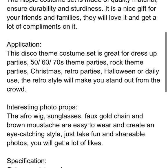 NWT Hippie Costume Disco Theme Party - Picture 7 of 9